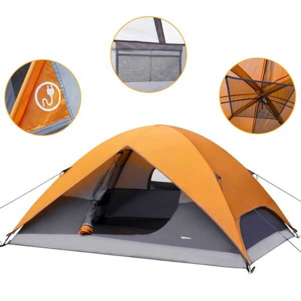 Amazon Basics 4 Person Polyester Dome Water Resistant Tent for Camping and Hiking with Back Window and Floor