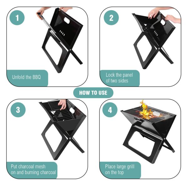 BQ3050 Foldable Barbeque Grill Set for Home + Skewer Set, Portable Briefcase Style, Free Standing Tandoori Griller For Outdoor Picnic Camping And Traveling - Image 4