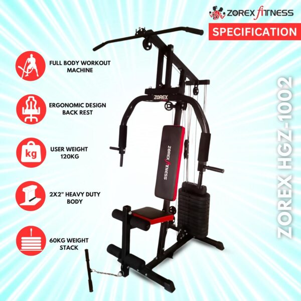 HGZ-1002 Multi Home Gym Multiple Muscle Workout Exercise Machine Chest Biceps Shoulder Back Triceps Legs for Men at Home, 60Kg Weight Stack - Image 4