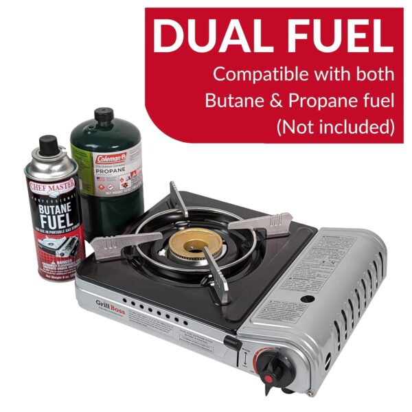 Grill Boss Dual Fuel Portable Stove, 12K BTU Camp Stove, Butane & Propane Portable Camping Stove, Portable Stove Dual Fuel Butane and Propane Stove - Image 2