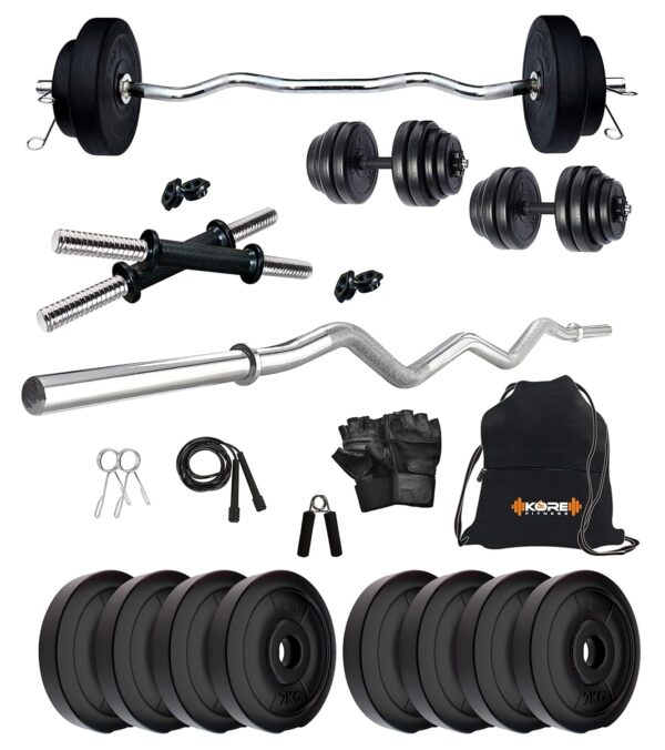 16 Kg Home Gym Set With One 3 Ft Curl And One Pair Dumbbell Rods With Gym Accessories